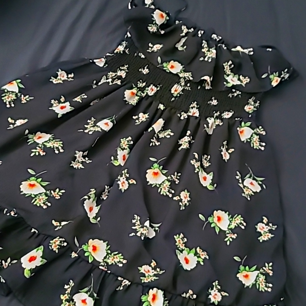 Black Thin Strap Flower Dress